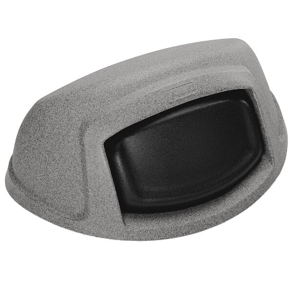 A grey Toter half round dome top lid with a black push-in hinged door.