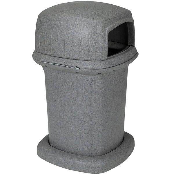 A Toter 45 gallon square grey trash can with a dome lid.