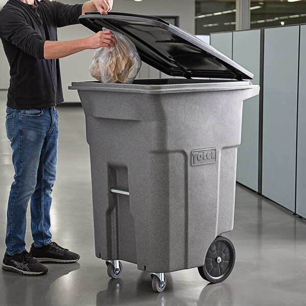 Toter ACC96-54689 96 Gallon Gray Rectangular Rotational Molded Wheeled  Trash Can with Casters and Lid