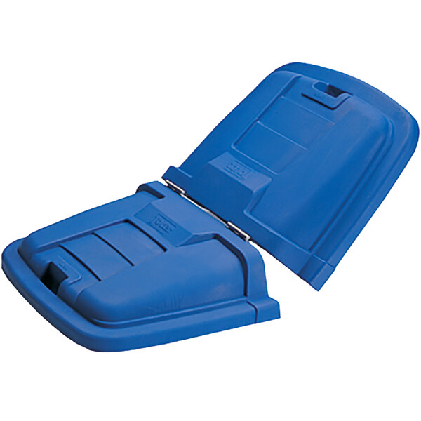 A blue plastic lid for a Toter cube truck.