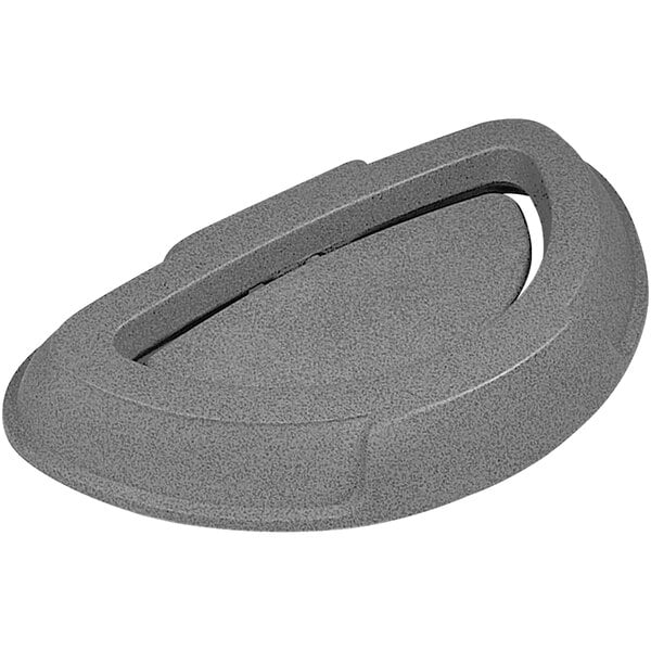 A grey plastic Toter half round lid with a swing door.