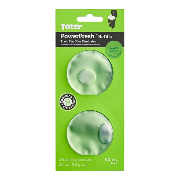 A green package of Toter PowerFresh citrus scented odor eliminator refills.