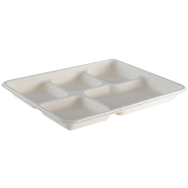 Fineline 42RCT108S5 Conserveware 10" x 8" Bagasse 5 Compartment Tray - 500/Case