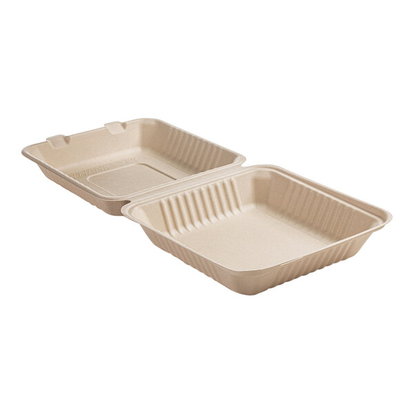 Fineline 43SHDL9 Conserveware 9" x 9" x 3 1/8" PLA Lined Bagasse Deep Take-Out Container - 200/Case