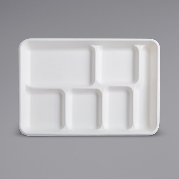 Fineline 42RCT128S6 Conserveware 12 3/4" x 8 3/4" Bagasse 6 Compartment Tray - 250/Case