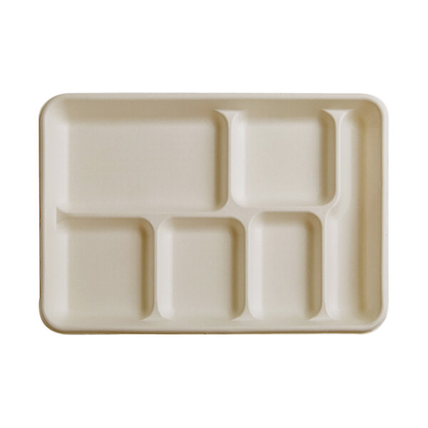 Fineline 43RCT128S6 Conserveware 12 3/4" x 8 3/4" Bagasse 6 Compartment Tray - 250/Case