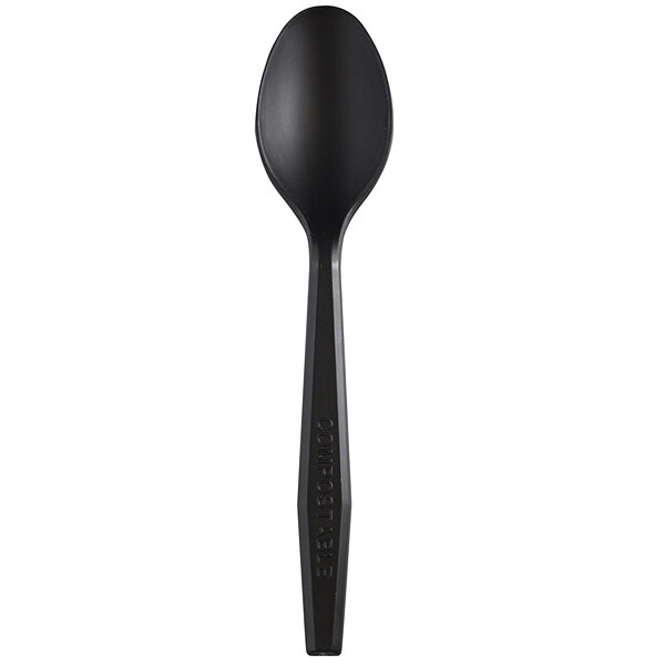 A black Fineline Conserveware spoon with a handle.