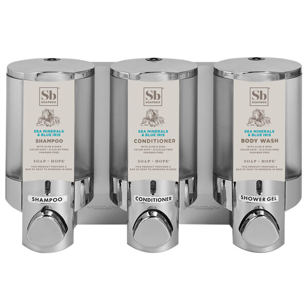 Dispenser Amenities 36344SPBX Aviva 30 oz. Chrome 3Chamber Wall Mounted Locking Soap Dispenser