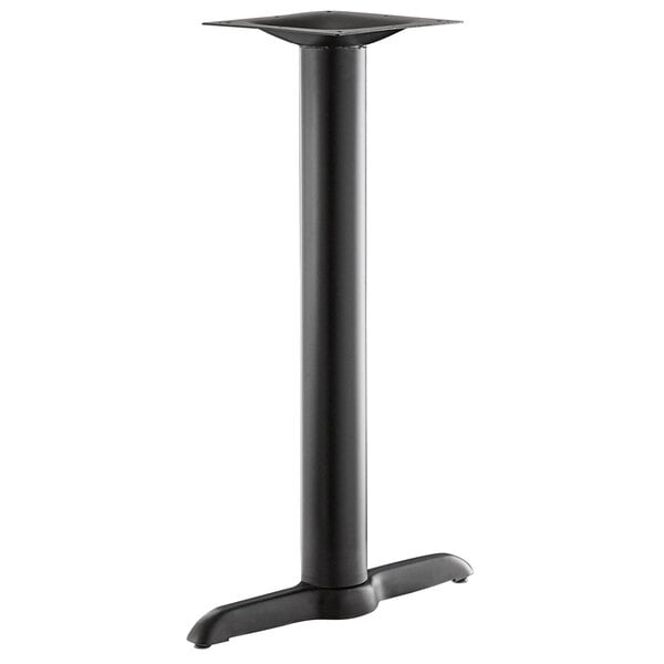 A black metal Lancaster Table & Seating Excalibur outdoor table base with a black cylindrical column.