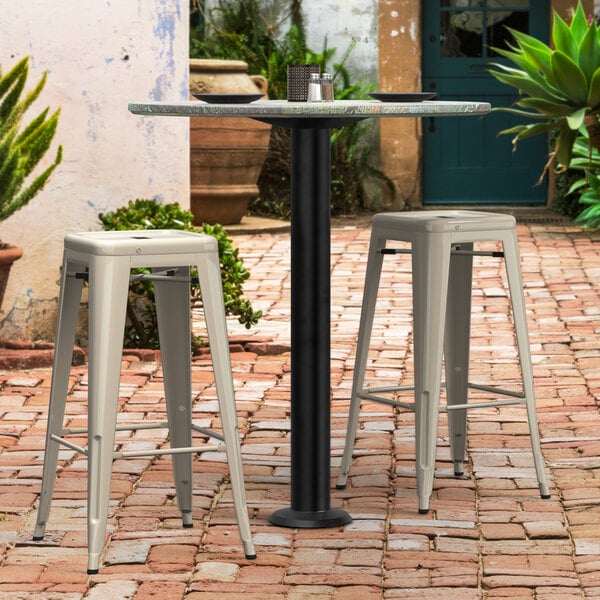 Lancaster Table & Seating Excalibur Bolt Down Black Outdoor Table Base with 4" Bar Height Column