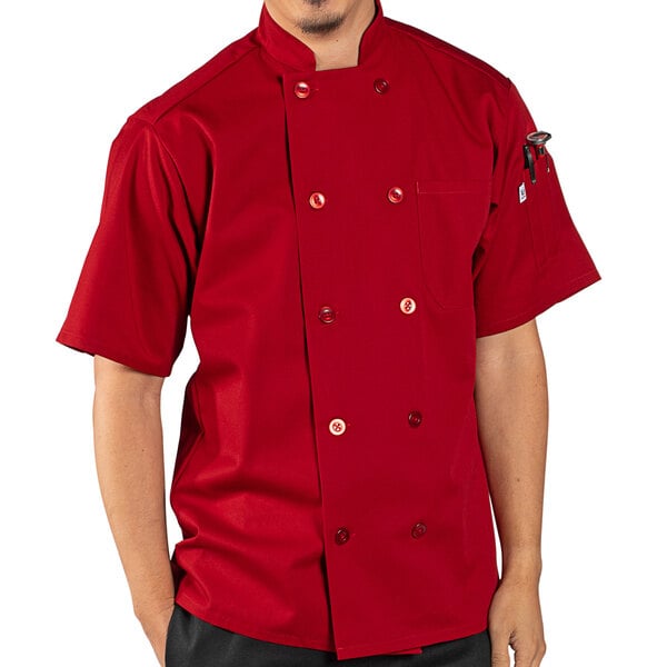 Uncommon Threads South Beach 0415 Unisex Red Customizable Short Sleeve Chef Coat