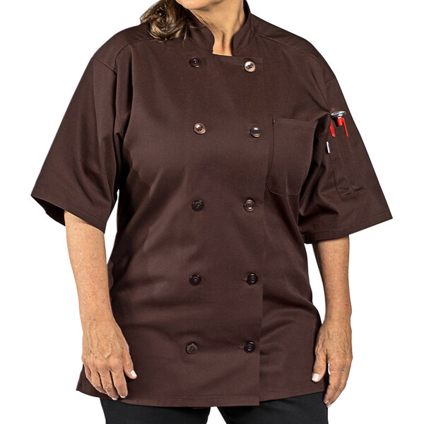 Uncommon Threads South Beach 0415 Unisex Brown Customizable Short Sleeve Chef Coat