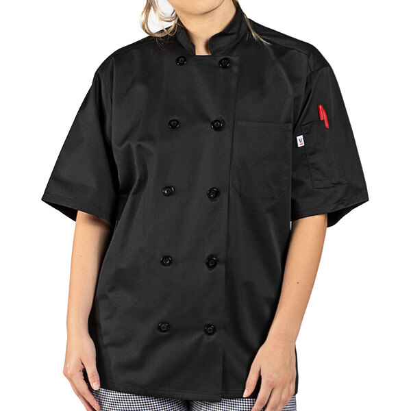 Uncommon Threads South Beach 0415 Unisex Black Customizable Short Sleeve Chef Coat