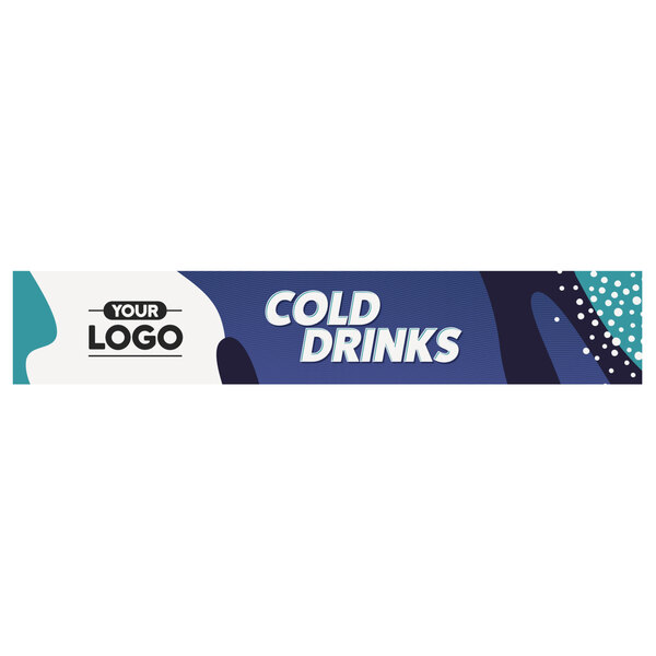 A white rectangular sign with blue and white text that says "cold drinks"