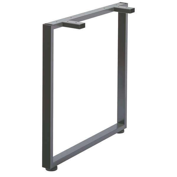 A black metal table frame with a square shape.