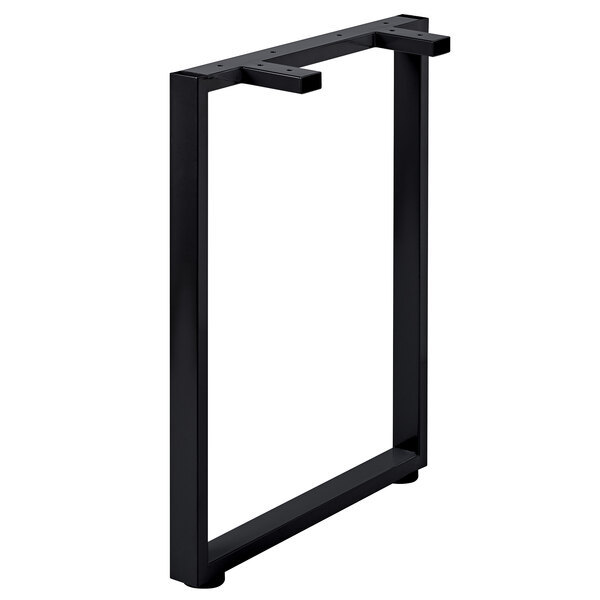 A black rectangular metal O-leg support for a table.