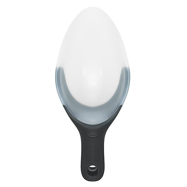 An OXO Good Grips flexible utility scoop with a black handle.