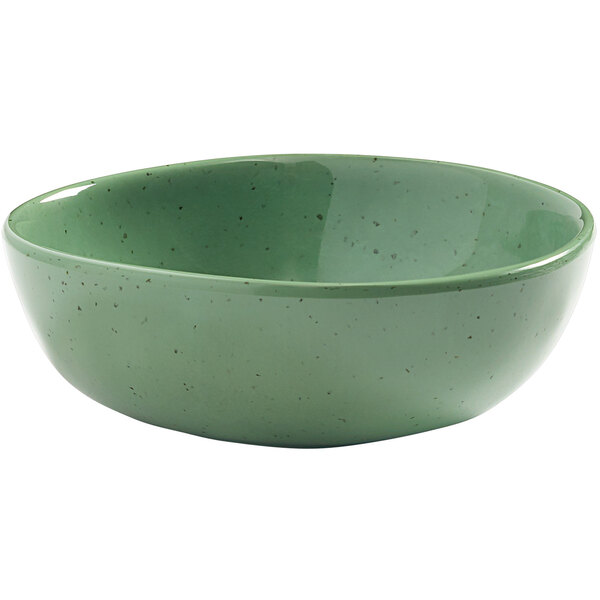An American Metalcraft sage green melamine bowl with speckled specks.