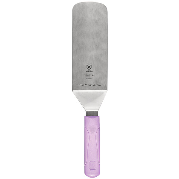 A metal turner with a purple allergen-free handle.