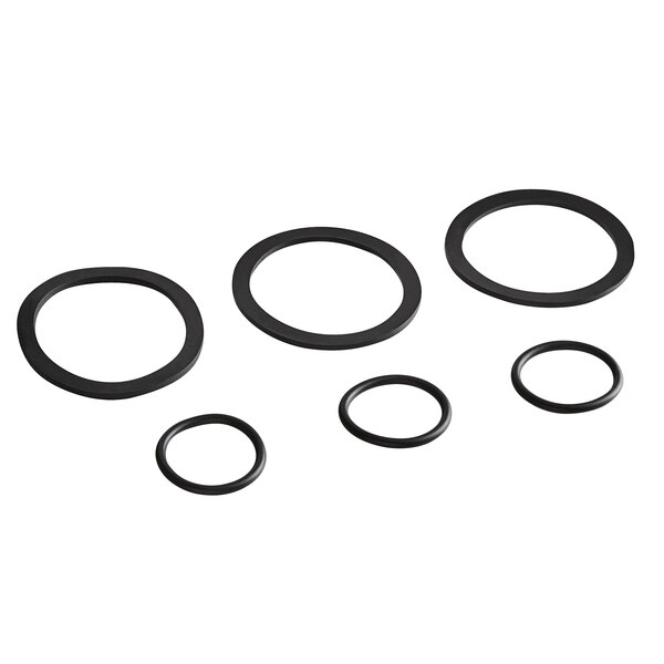 A set of four black round rubber gaskets.