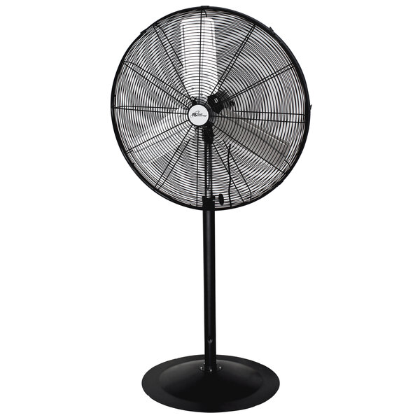 A Royal Sovereign black oscillating pedestal fan on a white background.