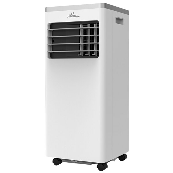 A white Royal Sovereign portable air conditioner with black vent.