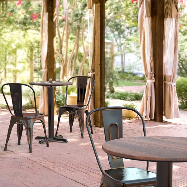 Lancaster Table & Seating Excalibur Round Table with Textured Walnut Finish and Cross Base Plate