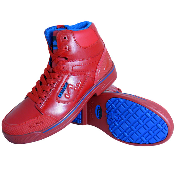 Genuine Grip 5013 Stealth Men's Medium Width Red and Blue Laced Non Slip Shoe with Composite Toe and Side Zipper