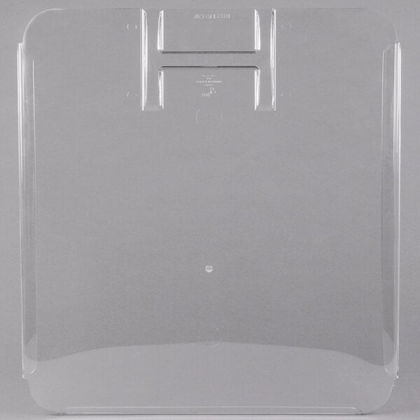 A clear plastic cover for a white Cambro ingredient bin lid.