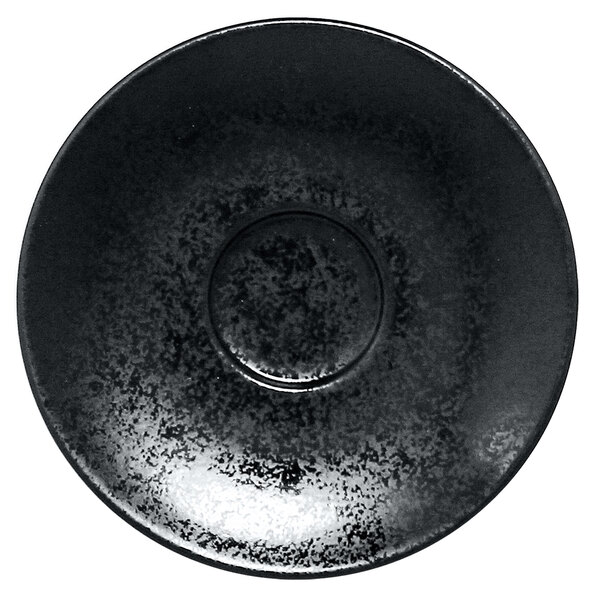 A black RAK Porcelain saucer with a round center.