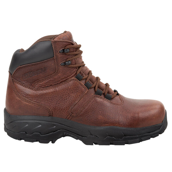 A brown SR Max waterproof hiker boot with a black sole.