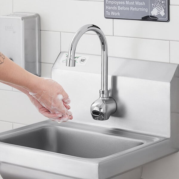 Equip by T&S 5EF-1D-WG Hands-Free Sensor Wall Mounted Faucet with Thermostatic Mixing Valve - 10 3/4" High Swivel Gooseneck Nozzle with 6 3/8" Spread