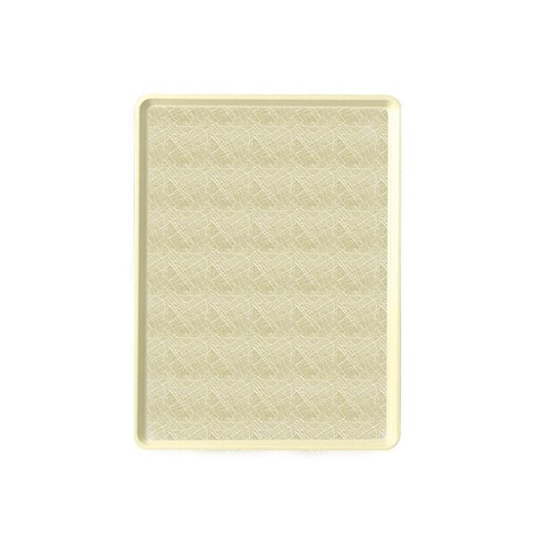 A white rectangular Cambro dietary tray with an abstract tan pattern.