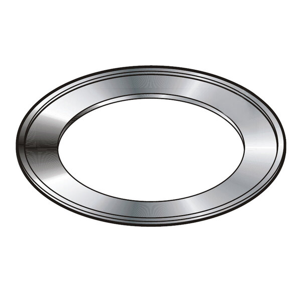A silver circular metal plate with a hole in the center.