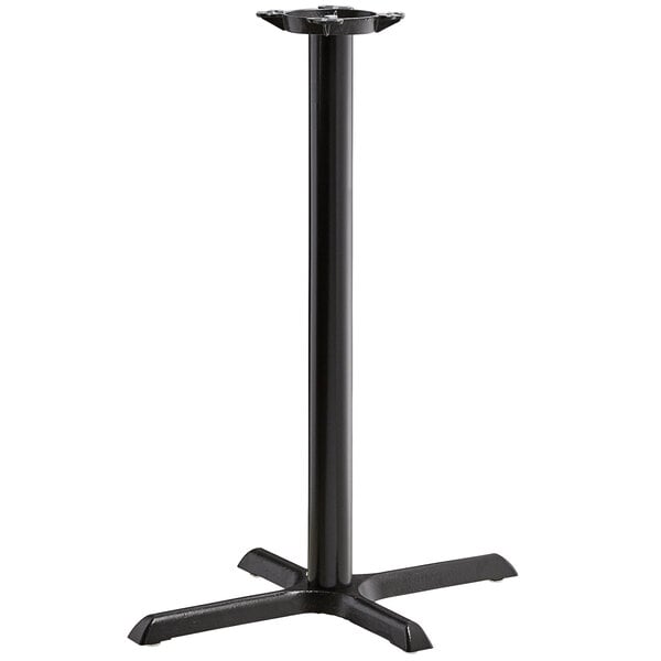 A Lancaster Table & Seating black metal bar height table base with a black metal pole.