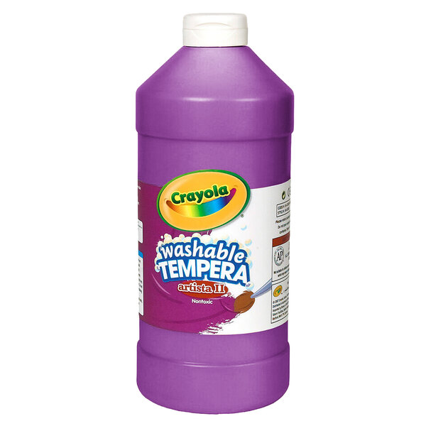 A purple container of Crayola Washable Tempera Paint with a white label.