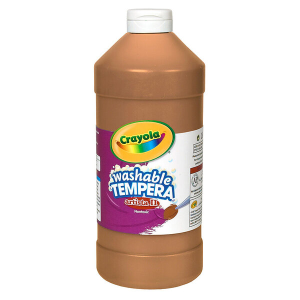 A brown bottle of Crayola Artista II Brown Washable Tempera Paint.
