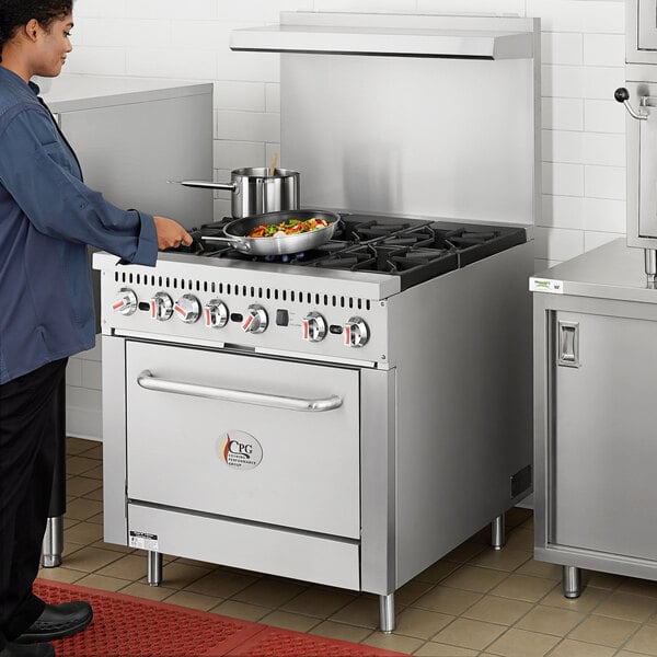 Cooking Performance Group S60-G48-L Liquid Propane 2 Burner 60 Range with  48 Griddle and 2 Standard Ovens - 200,000 BTU