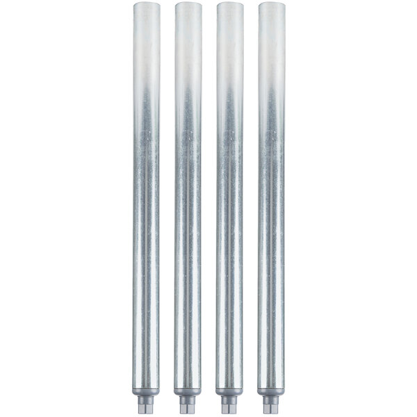 Regency galvanized steel legs for sinks with white caps on the ends.