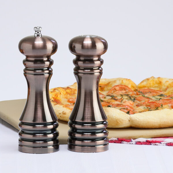 Chef Specialties 90070 7" Burnished Copper Pepper Mill / Salt Shaker Set