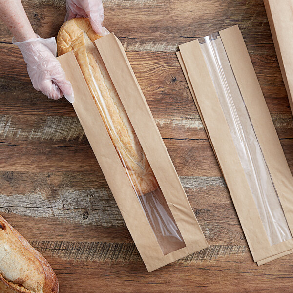 Durable Packaging BB5218N 18" x 5 1/4" x 3 1/4" Kraft Paper Windowed Bread Bag - 1000/Case