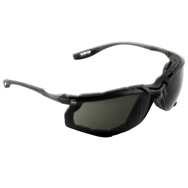 3M Virtua CCS safety glasses with a black frame and gray lenses with a gray vented foam gasket.