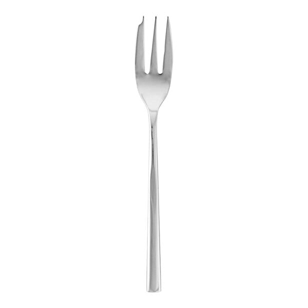 A Fortessa Arezzo stainless steel cake fork with a white background.