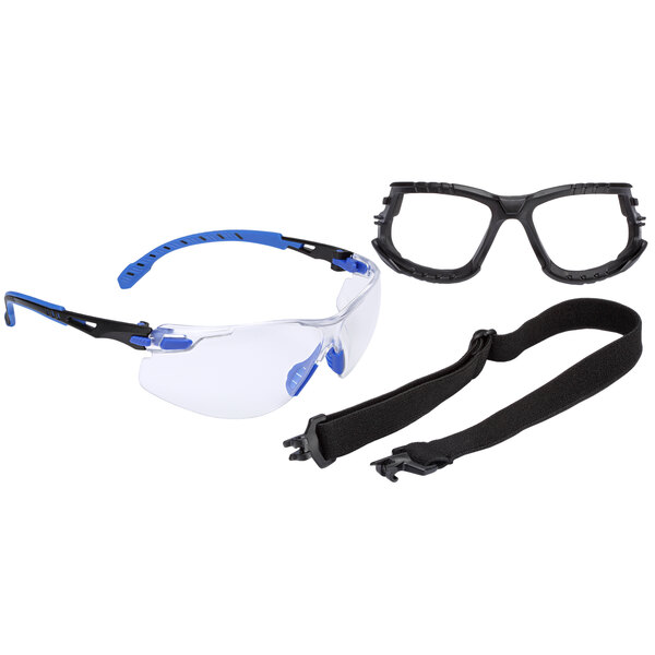 3M S1101SGAF-KT Solus 1000 Series Scotchgard Scratch Resistant Anti-Fog Safety Glasses Kit with Foam and Strap - Blue / Black with Clear Lens