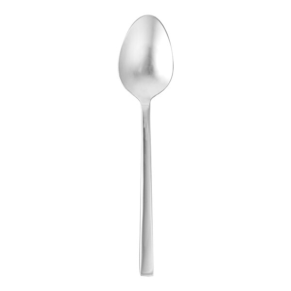 A Fortessa Arezzo stainless steel teaspoon with a long handle.