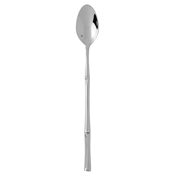 A Fortessa Royal Pacific iced tea spoon with a black handle.