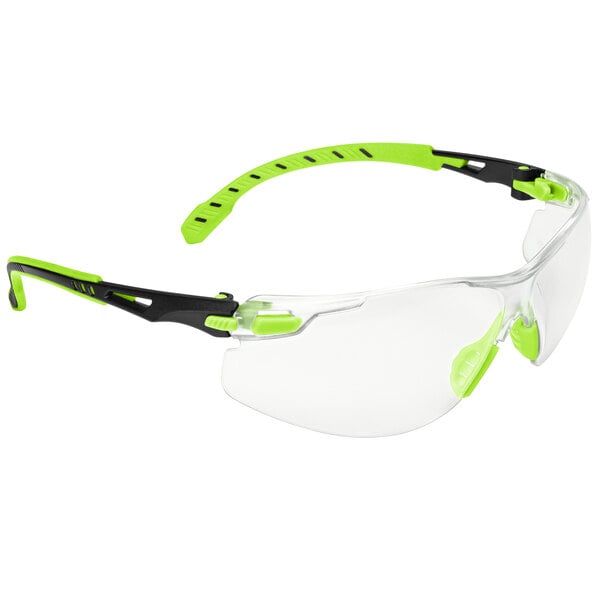 3M S1201SGAF Solus 1000 Series Scotchgard Scratch Resistant Anti-Fog Safety Glasses - Green / Black with Clear Lens