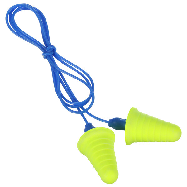 3M 318-1009 E-A-R™ Push-Ins™ Yellow / Blue Corded Foam Earplugs with Grip Rings - 200/Pack