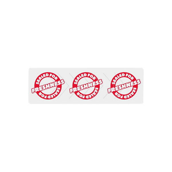 A white rectangular Iconex label roll with three red and white tamper-evident seals.