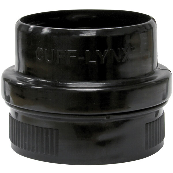 A black plastic Mytee Cuff-Lynx reducer with text on it.